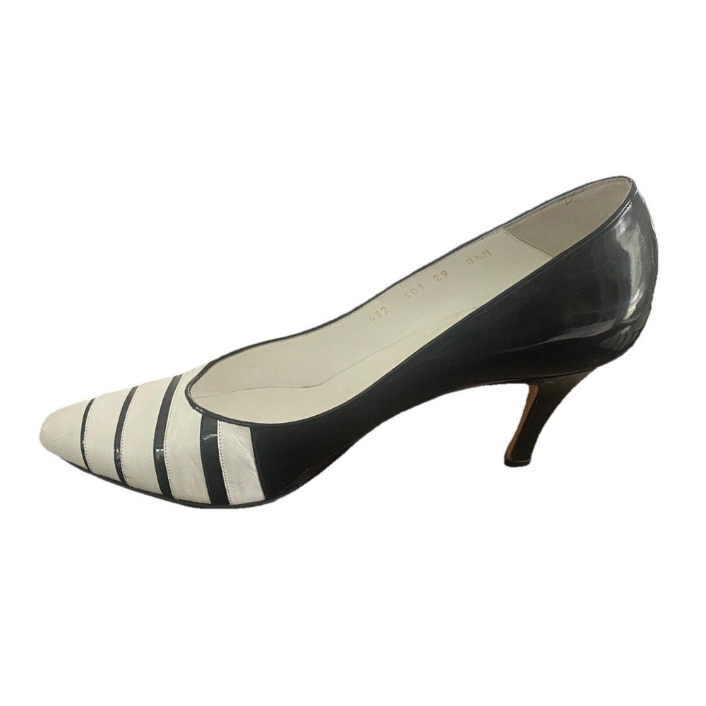 Vintage BALLY Black & White Striped Leather Pumps 3" Made in Italy Size 8.5